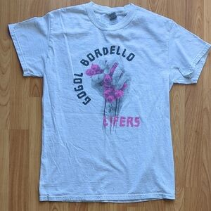 Gogol Bordello Lifers White Concert Tee. Gildan Ultra Cotton tee.